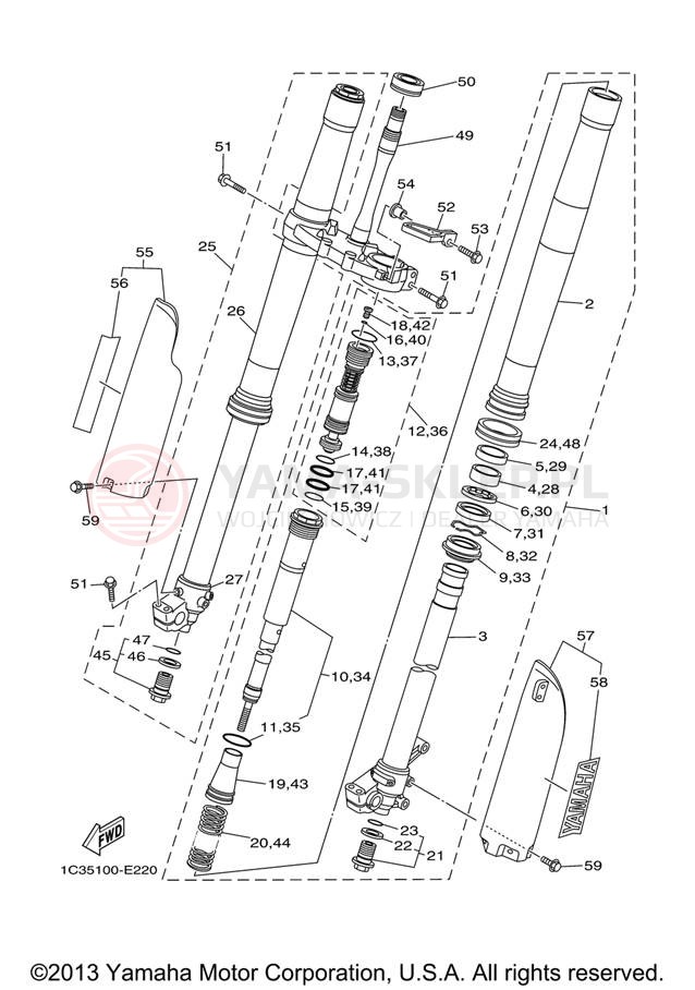 Schemat "Amortyzatory przód" do Yamaha YZ250 YZ250V
