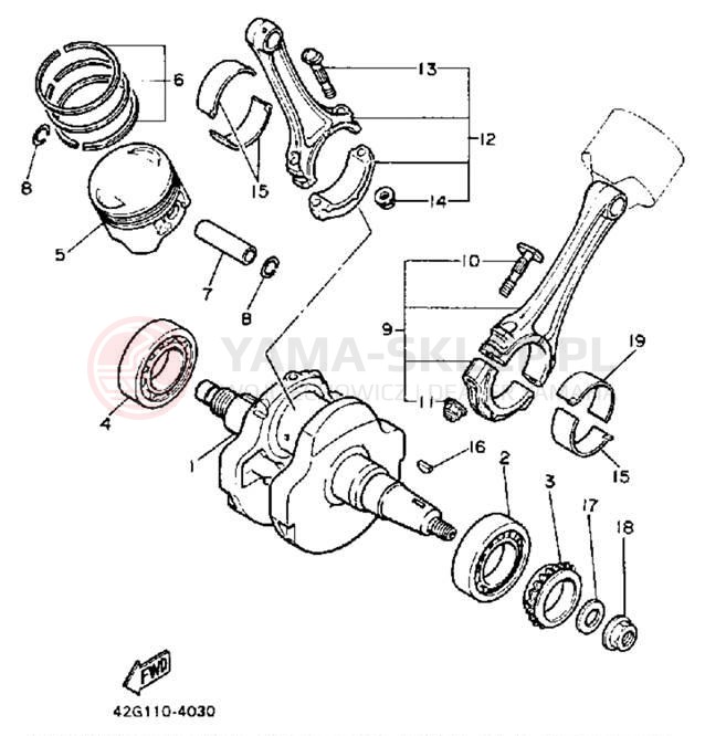 Schemat "Wał korbowy, tłok" do Yamaha VIRAGO 1000 XV1000LC/XV1000L