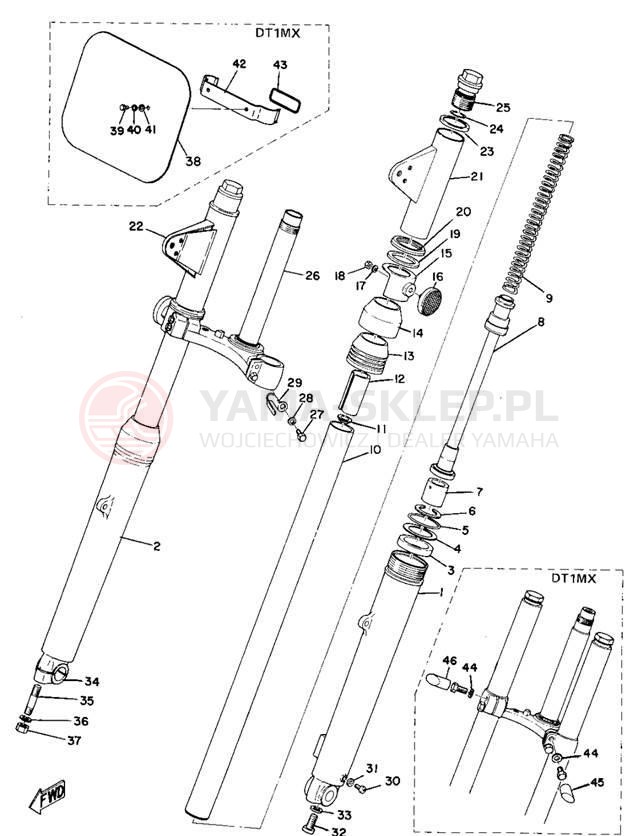 Schemat "Amortyzatory przód" do Yamaha DT1E/DT1MX