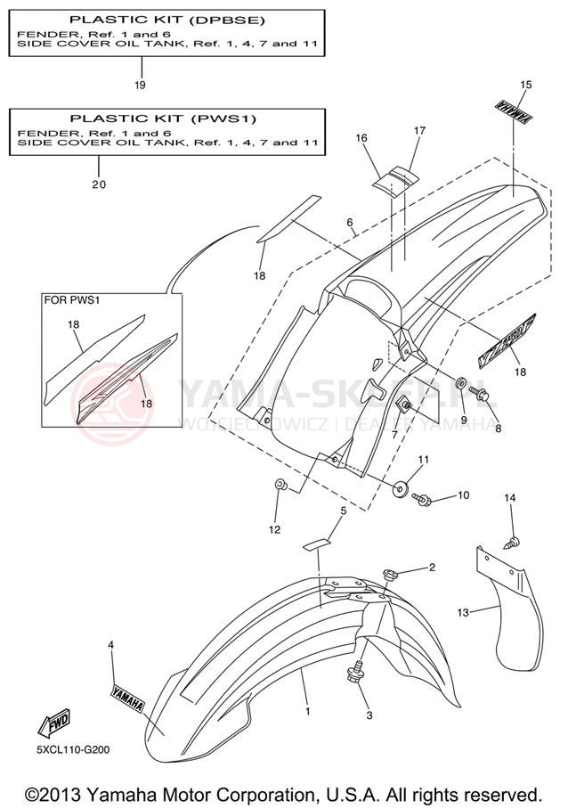 Schemat "błotnik" do Yamaha YZ250F YZ250FXL/YZ250FXW