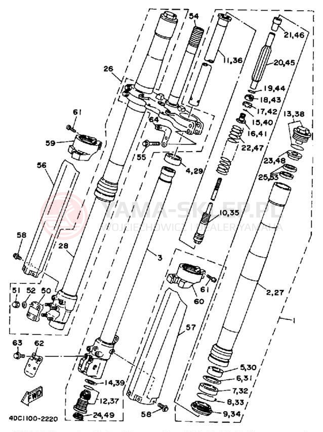 Schemat "Amortyzatory przód" do Yamaha WR250ZD