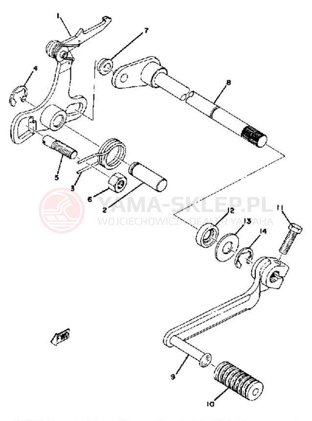Schemat "Dźwignia zmiany biegów, wałek" do Yamaha YZ80A