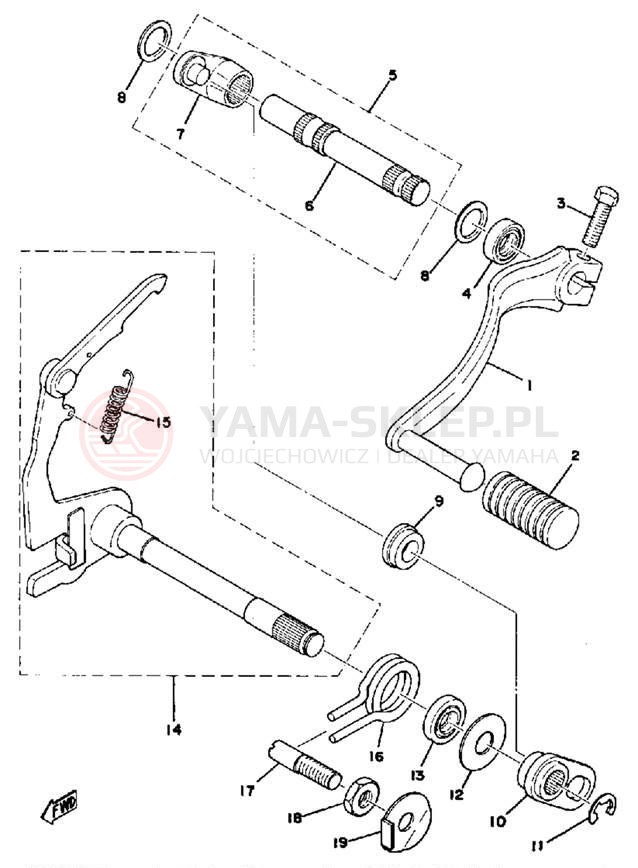 Schemat "Dźwignia zmiany biegów, wałek" do Yamaha DT100C