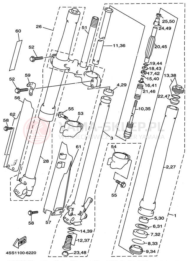 Schemat "Amortyzatory przód" do Yamaha YZ125H1