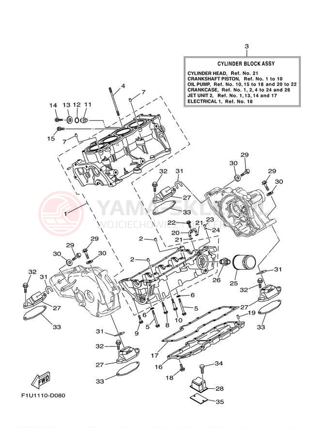 Schemat "Obudowa silnika" do Yamaha AR230 HO SRT1100BE