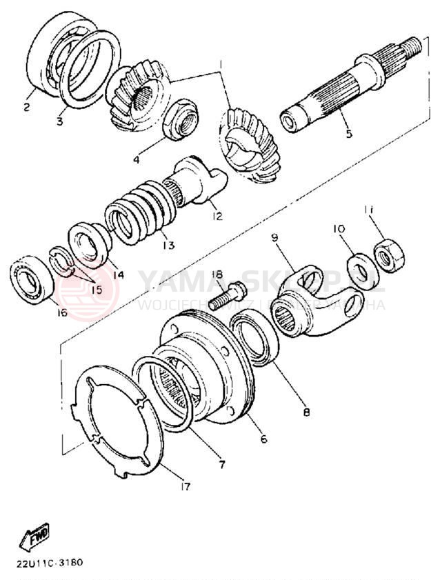 Schemat "Przeniesienie napędu" do Yamaha VIRAGO 535 XV535A/XV535AC