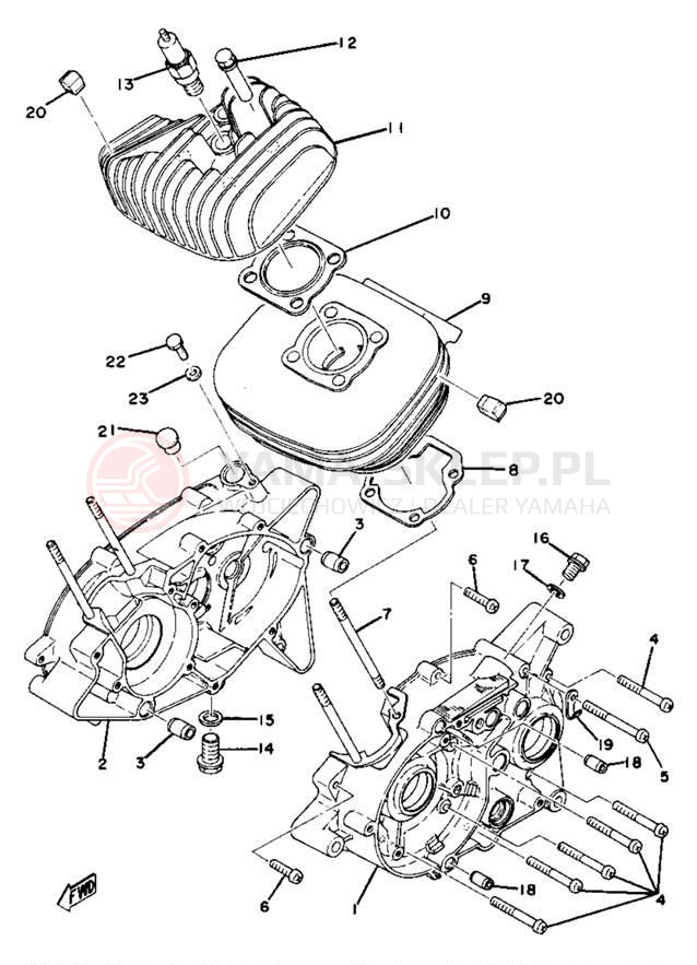 Schemat "cylinder, obudowa silnika" do Yamaha YZ80E