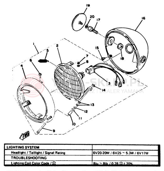 Schemat "Lampa przód" do Yamaha QT50G