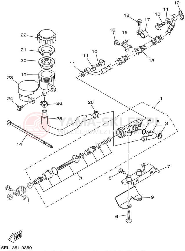 Schemat "Pompa hamulcowa tył" do Yamaha V-STAR 1100 XVS1100L/XVS1100LC