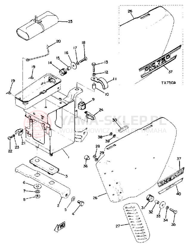 Schemat "Pokrywa boczna" do Yamaha TX750A