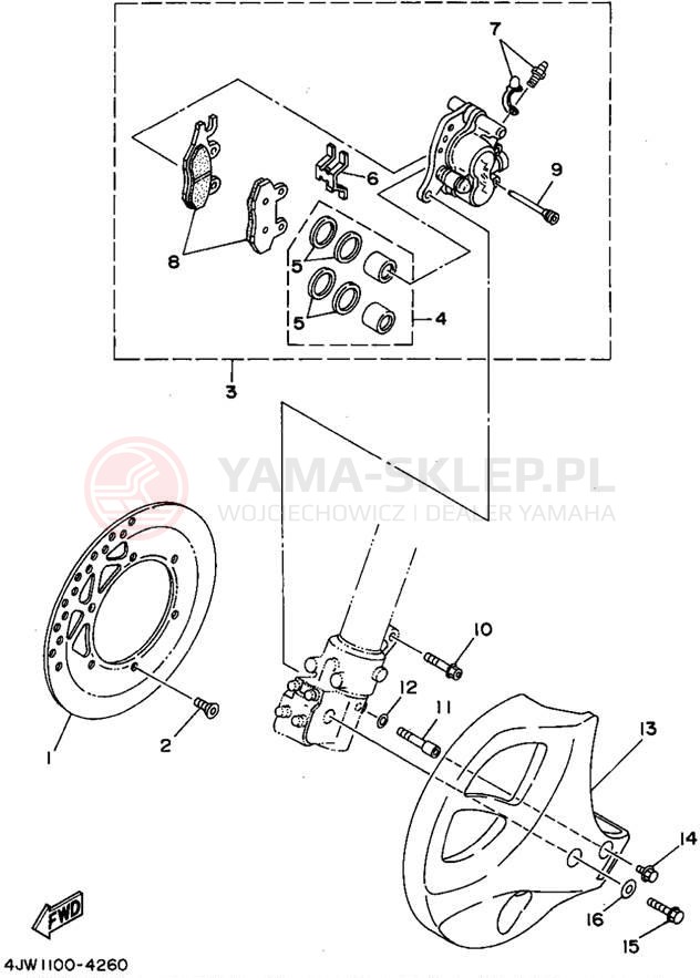 Schemat "Zacisk hamulcowy + tarcza przód" do Yamaha WR250ZG