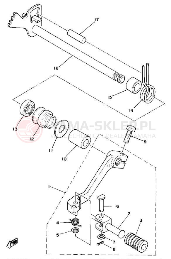 Schemat "Dźwignia zmiany biegów, wałek" do Yamaha IT400F