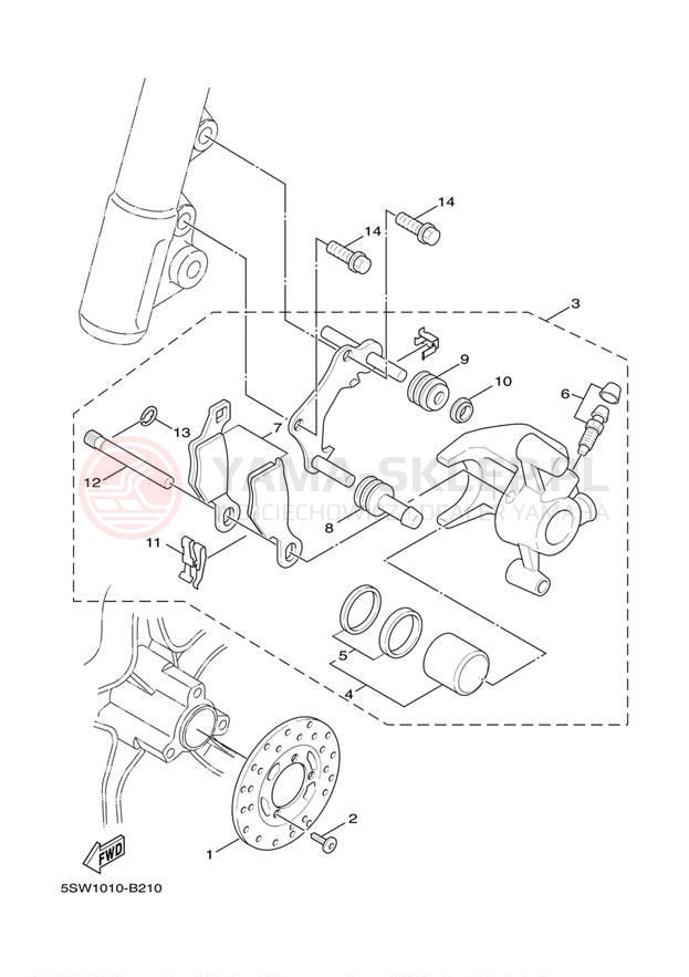 Schemat "Zacisk hamulcowy + tarcza przód" do Yamaha ZUMA 50 YW50FDR/YW50FDB