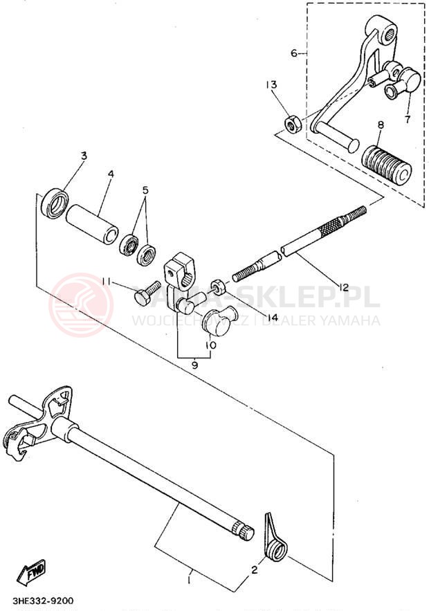 Schemat "Dźwignia zmiany biegów, wałek" do Yamaha FZR600RF