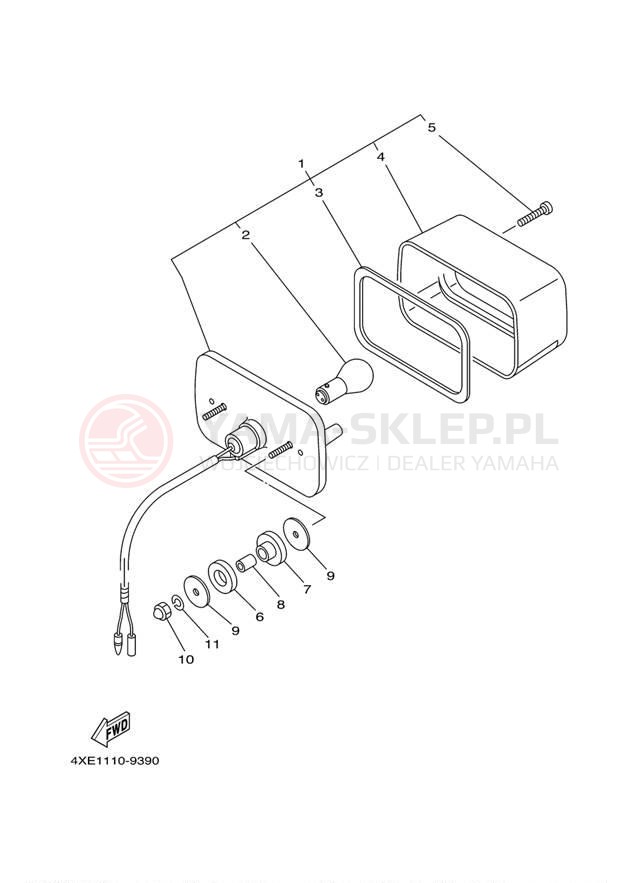 Schemat "lampa tył" do Yamaha TIMBERWOLF 4WD YFB250FWM