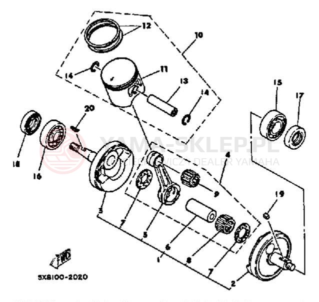 Schemat "Wał korbowy, tłok" do Yamaha IT175K