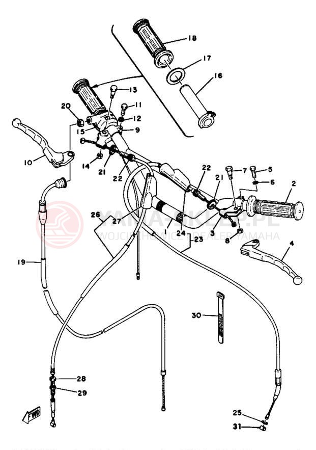Schemat "Kierownica i osprzęt" do Yamaha YZ80E