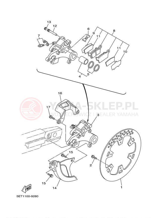 Schemat "Zacisk hamulcowy tylny" do Yamaha YZ250 YZ250M1