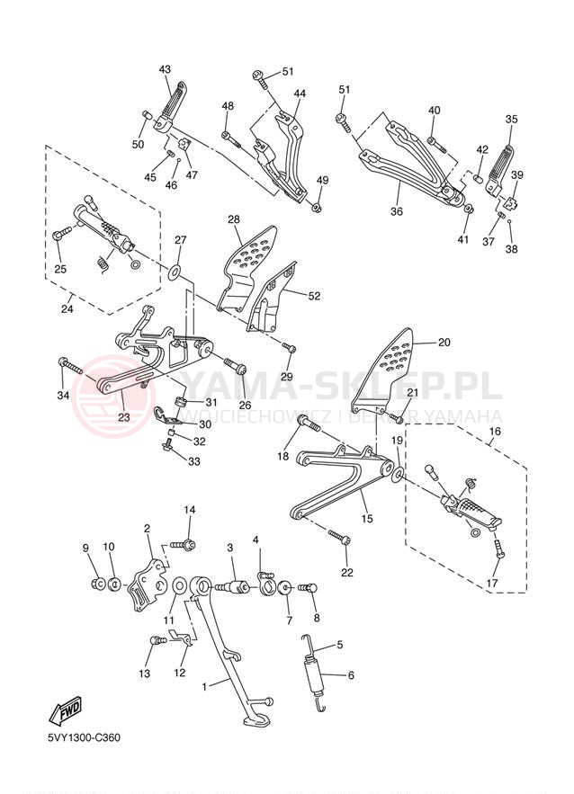 Schemat "Stopka postojowa i podnóżki" do Yamaha YZF-R1 YZFR1TC/YZFR1T