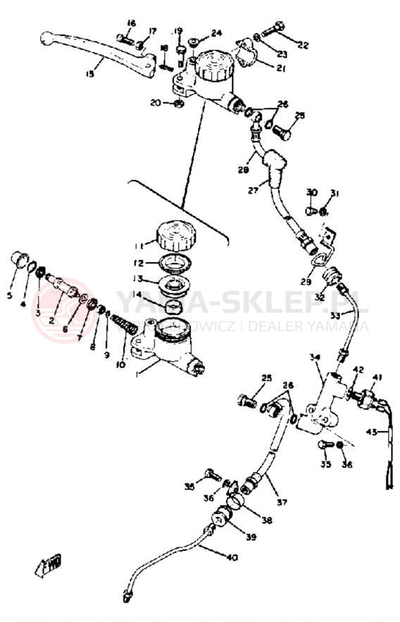 Schemat "Pompa hamulcowa przednia, przewód" do Yamaha RD350A