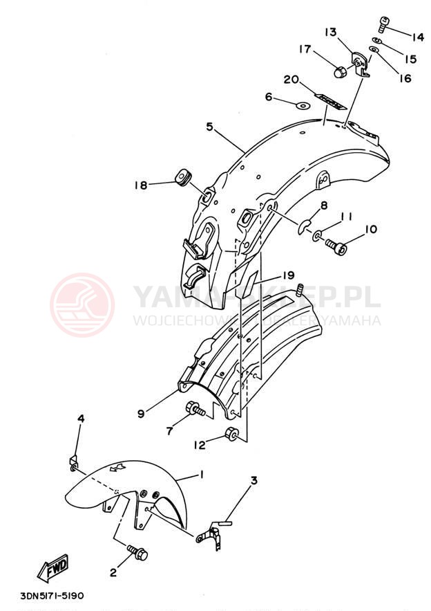 Schemat "błotnik" do Yamaha VIRAGO 250 XV250P/XV250PC