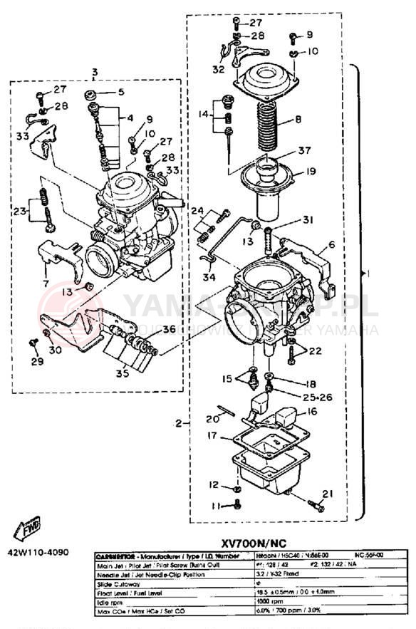 Schemat "Gaźnik" do Yamaha VIRAGO 700 XV700L/XV700LC