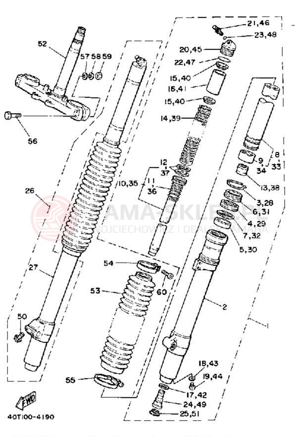 Schemat "Amortyzatory przód" do Yamaha YZ490L
