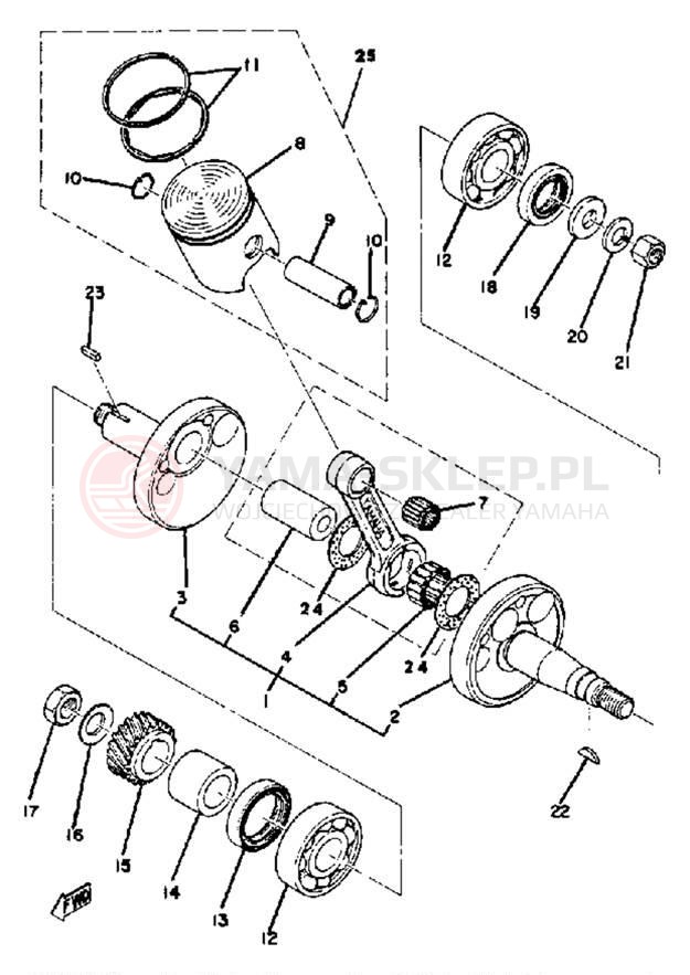 Schemat "Wał korbowy, tłok" do Yamaha YZ80A