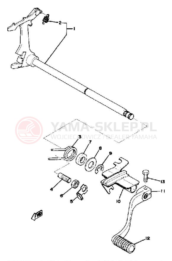 Schemat "Dźwignia zmiany biegów, wałek" do Yamaha XS650D