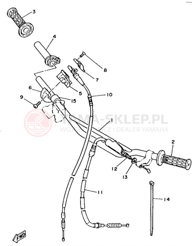 Schemat "Kierownica i osprzęt" do Yamaha YZ250E1