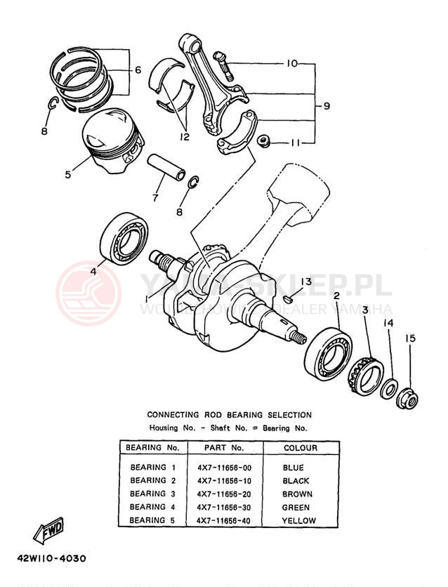 Schemat "Wał korbowy, tłok" do Yamaha VIRAGO 750 XV750J1/XV750JC1