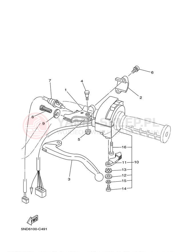 Schemat "Kierownica i osprzęt" do Yamaha KODIAK 450 4WD YFM45FAV