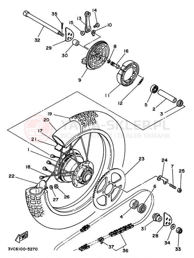 Schemat "Koło tył" do Yamaha RT180J