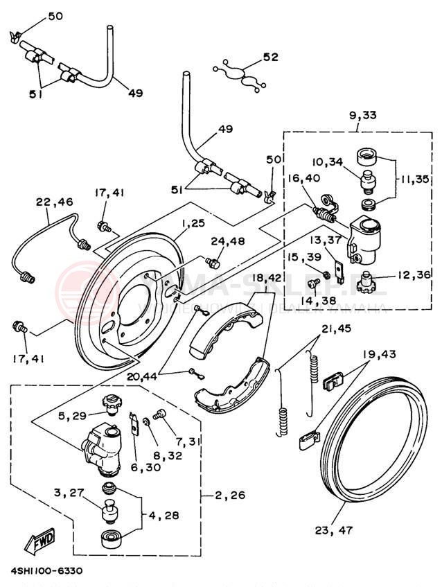 Schemat "Układ hamulcowy przód" do Yamaha KODIAK 4WD YFM400FWH