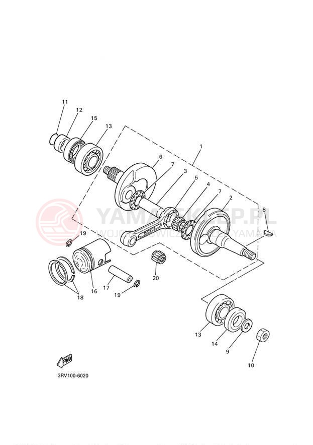 Schemat "Wał korbowy, tłok" do Yamaha Y-ZINGER PW80M1