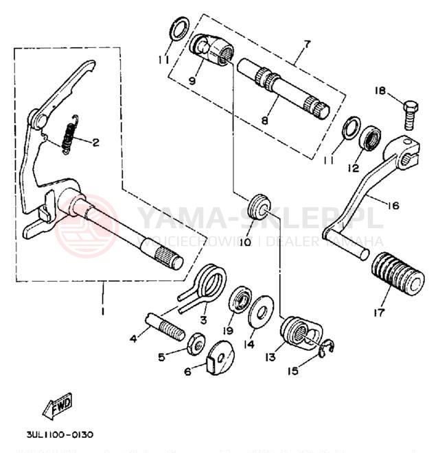 Schemat "Dźwignia zmiany biegów, wałek" do Yamaha RT100D