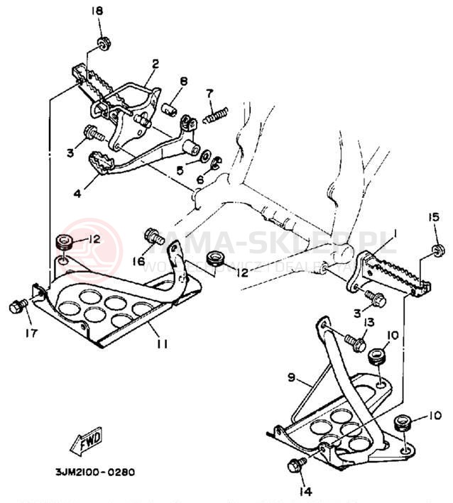 Schemat "Stopka postojowa i podnóżki" do Yamaha BLASTER YFS200A