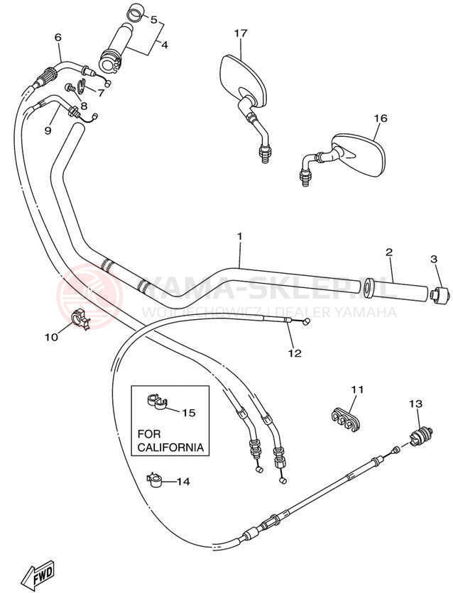 Schemat "Kierownica i osprzęt" do Yamaha ROAD STAR XV1600ALC/XV1600AL