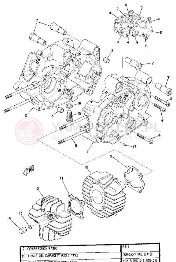 Schemat "cylinder, obudowa silnika" do Yamaha U7E
