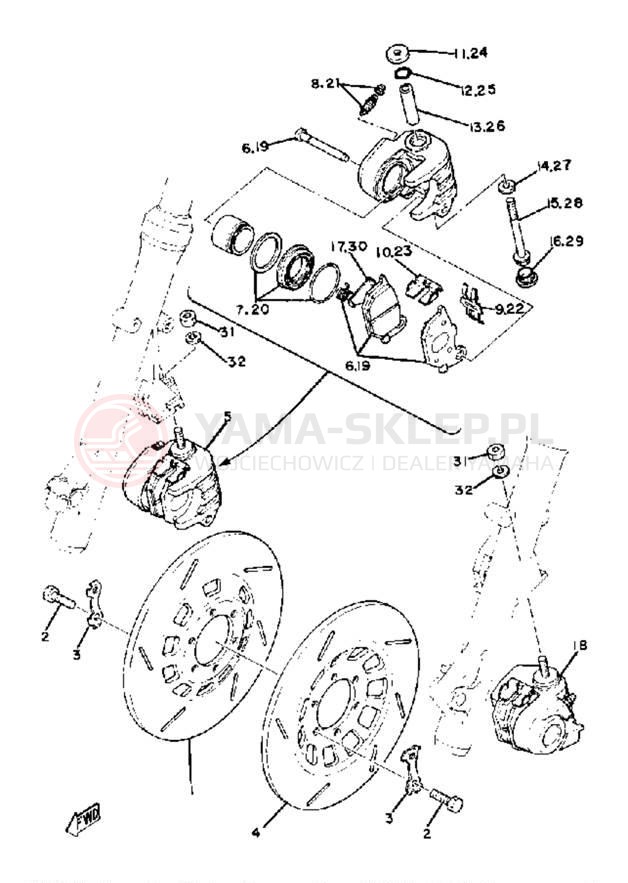 Schemat "Zacisk hamulcowy + tarcza przód" do Yamaha XS850LG