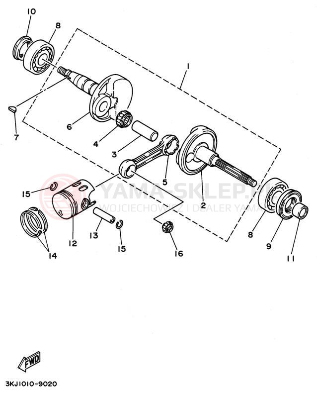Schemat "Wał korbowy, tłok" do Yamaha JOG CY50L