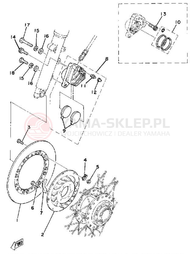 Schemat "Zacisk hamulcowy + tarcza przód" do Yamaha TZ250F