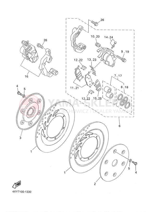 Schemat "Zacisk hamulcowy + tarcza przód" do Yamaha VENTURE XVZ1300TFN/XVZ1300TFN