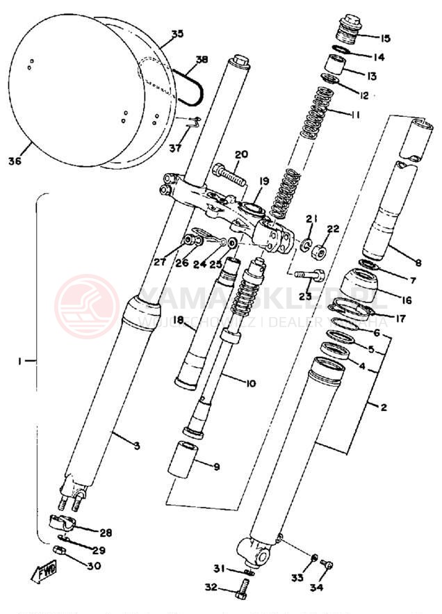 Schemat "Amortyzatory przód" do Yamaha TT500C