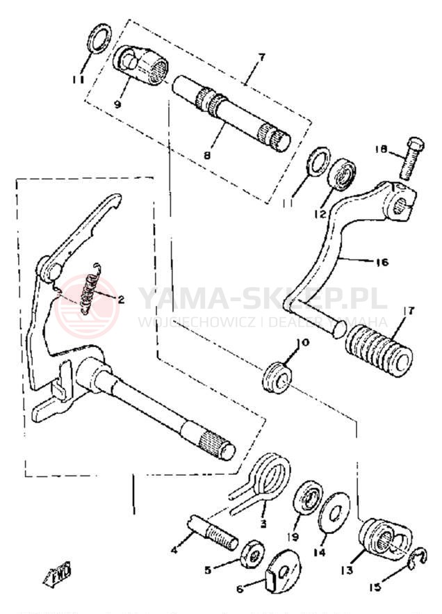 Schemat "Dźwignia zmiany biegów, wałek" do Yamaha DT100G