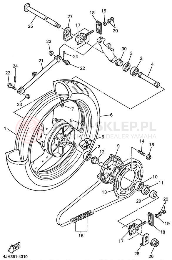 Schemat "Koło tył" do Yamaha YZF600R YZF600RL/YZF600RLC