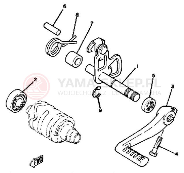 Schemat "Dźwignia zmiany biegów, wałek" do Yamaha YZ125G