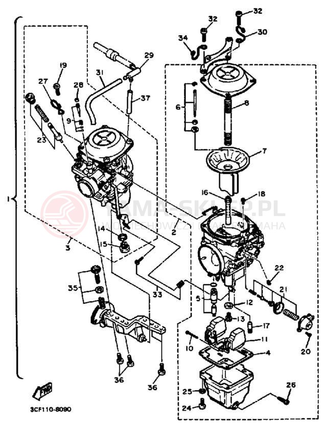 Schemat "Gaźnik" do Yamaha VIRAGO 1100 XV1100U/XV1100UC