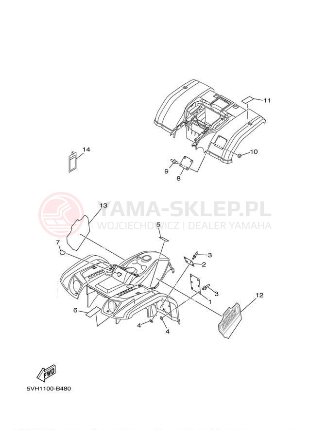 Schemat "naklejki" do Yamaha KODIAK 400 2WD YFM400AR