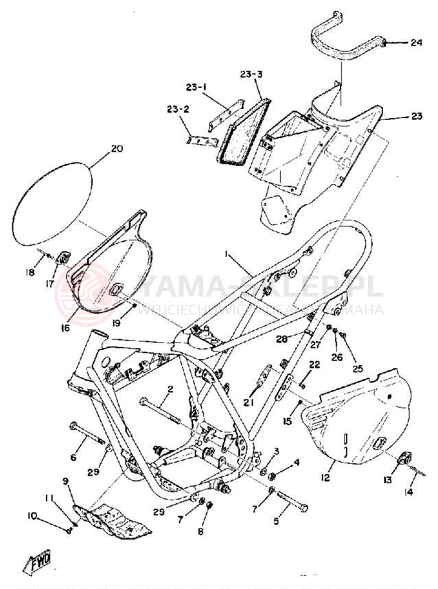 Schemat "pokrywa boczna ramy" do Yamaha MX125A